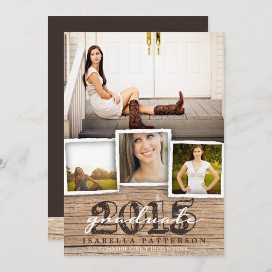 Pays Bois rustique Graduation 2015 Invitation (Devant / Derrière)