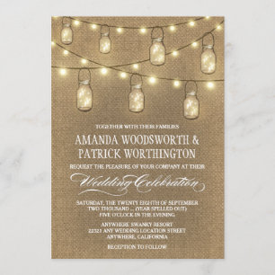 Pays Burlap Mason Jar Mariage Invitations