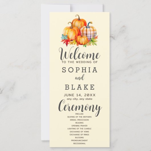 Pays Citrouilles Plaid Automne Programme de mariag (Devant)