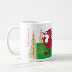 Pays de Galles Welch Drapeau Or Noël Arbres Mug