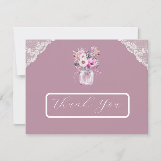 Pays dentelle Mason Jar Carte de remerciements ros (Devant)