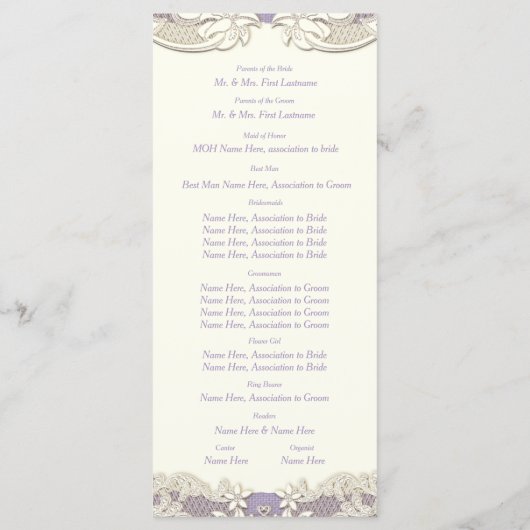 Pays Elegance Lavender Floral Wedding Programme (Dos)