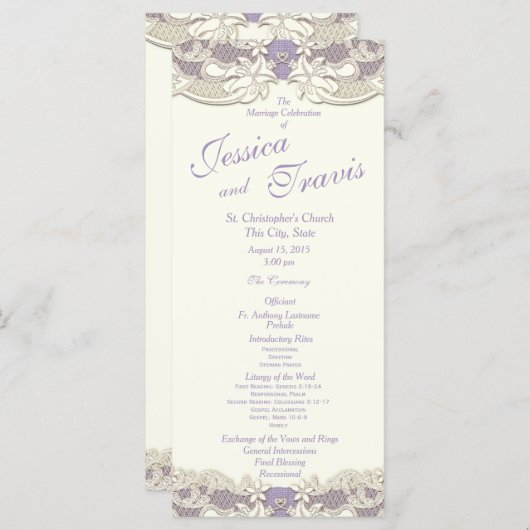 Pays Elegance Lavender Floral Wedding Programme (Devant / Derrière)