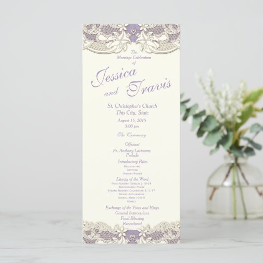 Pays Elegance Lavender Floral Wedding Programme (Debout devant)