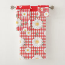 Pays En vichy rouge avec marguerites blanches