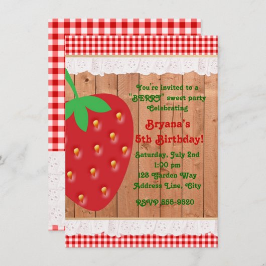 Pays Fraise En vichy Ruffles Invitation (Devant / Derrière)