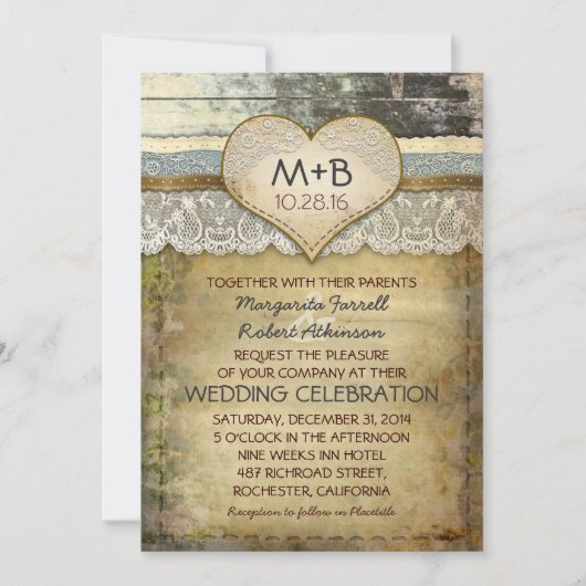 pays invitation de mariage rustique (Devant)