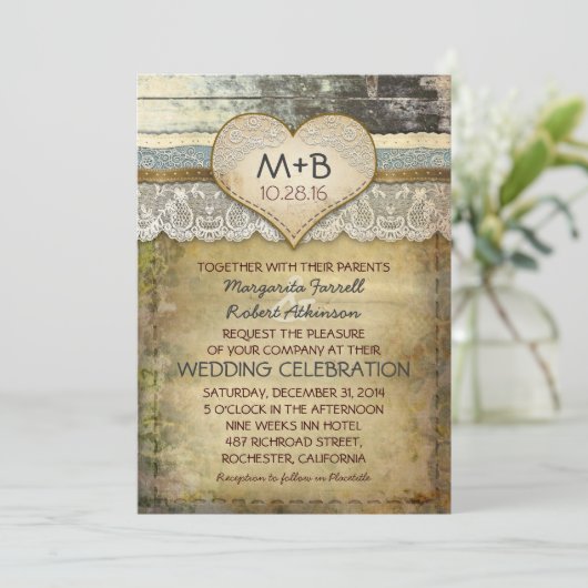 pays invitation de mariage rustique (Debout devant)