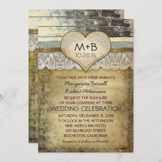 pays invitation de mariage rustique (Devant / Derrière)