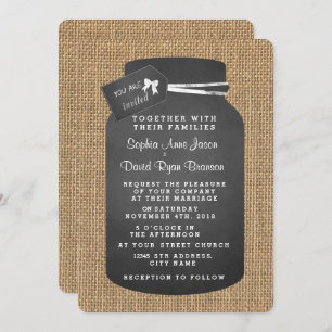 Pays Mason Jar Burlap Invitations de mariage