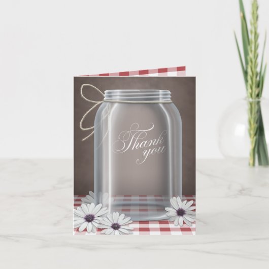 Pays Mason Jar Daisy Red En vichy Carte de remerci (Devant)