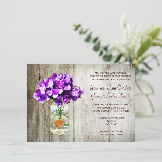 Pays Mason Jar Hydrangea Invitations de mariage (Debout devant)