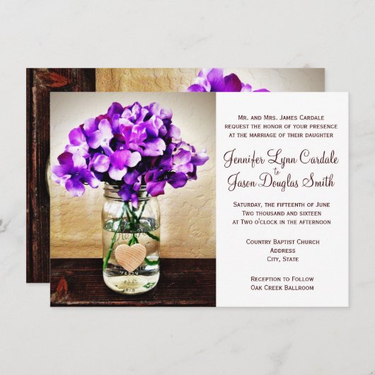 Pays Mason Jar Hydrangea Invitations de mariage (Devant / Derrière)
