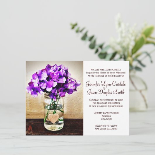 Pays Mason Jar Hydrangea Invitations de mariage (Debout devant)