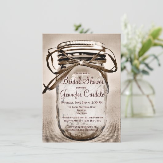 Pays Mason Jar Rustic Bridal Showvous Invitations (Debout devant)