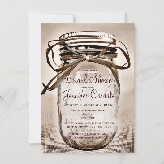 Pays Mason Jar Rustic Bridal Showvous Invitations (Devant)