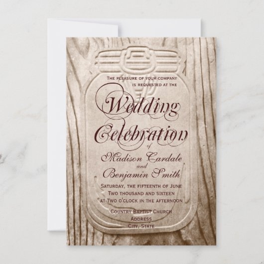 Pays Mason Jar Rustique Bois de mariage Invitation (Devant)