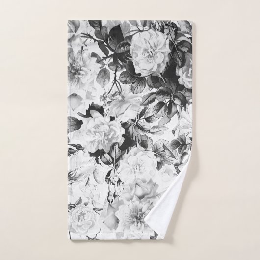 Pays moderne blanc noir d'aquarelle floral (Serviette à main)