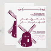 Pays Pays Moulin à vin Purple Mariage Invitations (Devant / Derrière)