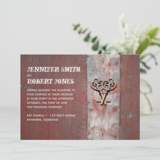 Pays Peint Bois Clés Mariage Invitations (Debout devant)