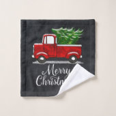 Pays rouge de Joyeux Noël d'arbre de camion (Gant de toilette)