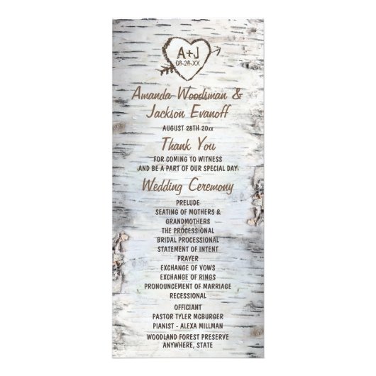 Pays Rustic Birch Tree Bark Programmes de mariage (Devant)