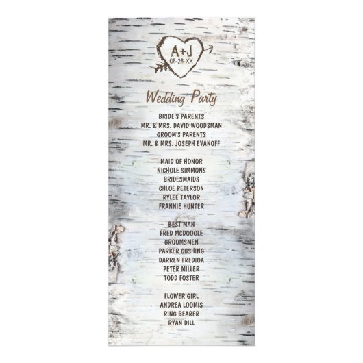 Pays Rustic Birch Tree Bark Programmes de mariage (Dos)
