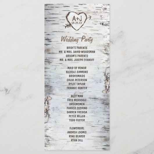Pays Rustic Birch Tree Bark Programmes de mariage (Dos)