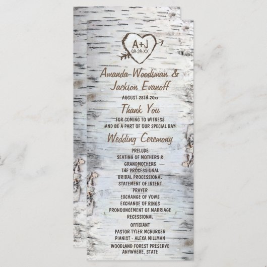 Pays Rustic Birch Tree Bark Programmes de mariage (Devant / Derrière)