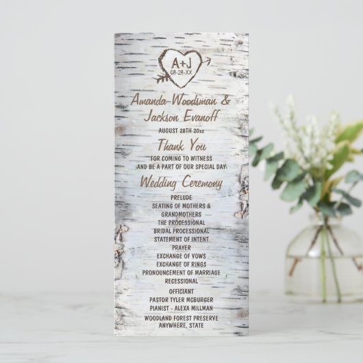 Pays Rustic Birch Tree Bark Programmes de mariage (Debout devant)
