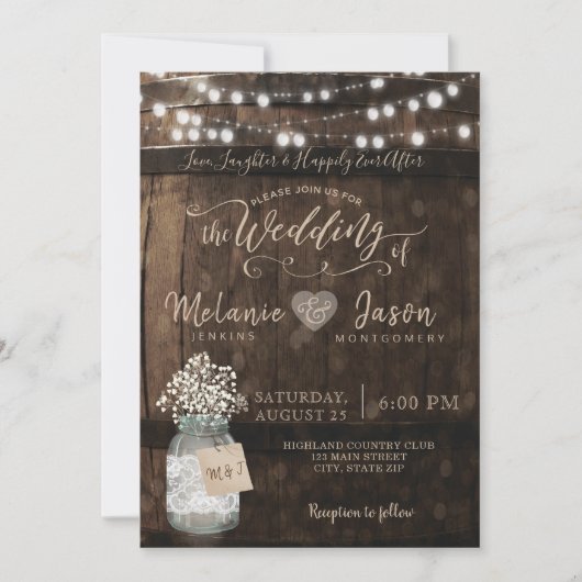 Pays Rustic Bois Barrel Invitations de mariage (Devant)