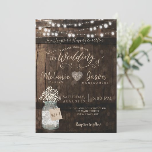 Pays Rustic Bois Barrel Invitations de mariage (Debout devant)