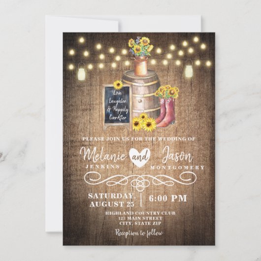 Pays Rustic Bois Barrel Invitations de mariage (Devant)
