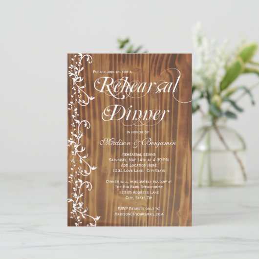 Pays Rustic Bois Rehearer Dîner Invitations (Debout devant)
