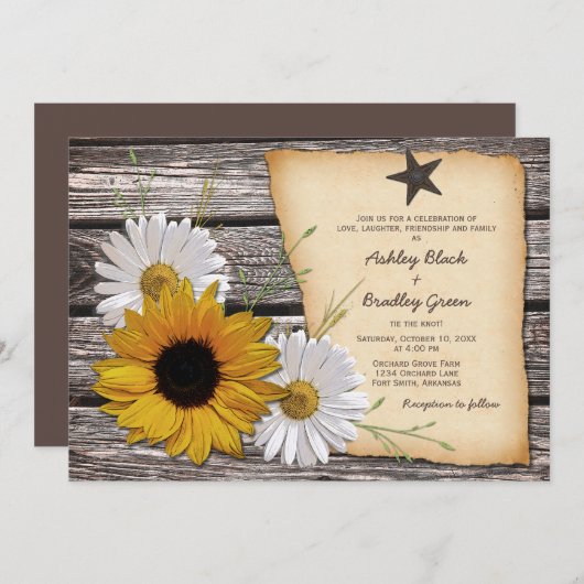 Pays Rustic Sunflower Faire-part de mariage (Devant / Derrière)