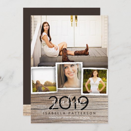 Pays Rustic Wood Graduation Invitation (Devant / Derrière)