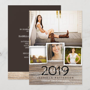 Pays Rustic Wood Graduation Invitation