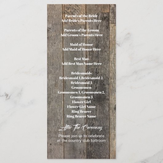 pays rustique boisé grange programmes de mariage (Dos)