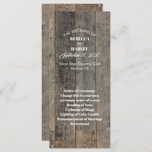 pays rustique boisé grange programmes de mariage (Devant / Derrière)