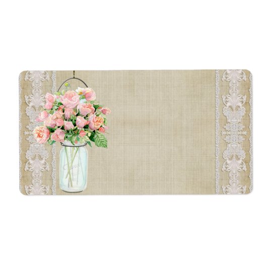 Pays rustique étiquette Mason Jar Blush Roses Rose (Devant)