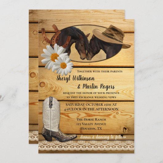 Pays rustique Faire-part de mariage des chevaux de (Devant / Derrière)