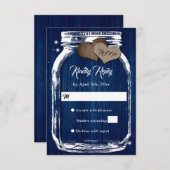 Pays rustique Marine Bleu Mason Jar Mariage RSVP (Devant / Derrière)