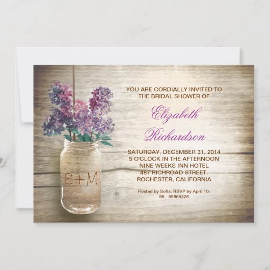 pays rustique mason jar nuptiale invitation (Devant)