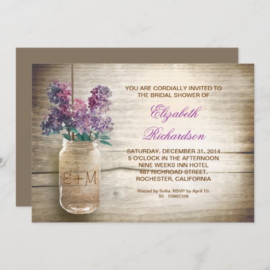 pays rustique mason jar nuptiale invitation (Devant / Derrière)