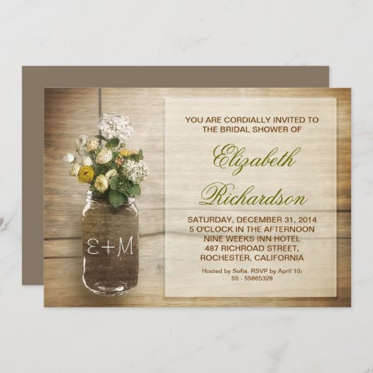 pays rustique mason jar nuptiale invitation (Devant / Derrière)