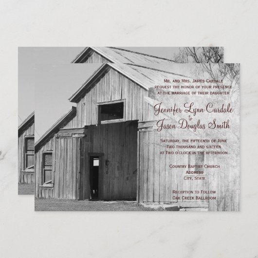 Pays Rustique Rural Grange Mariage Invitations (Devant / Derrière)