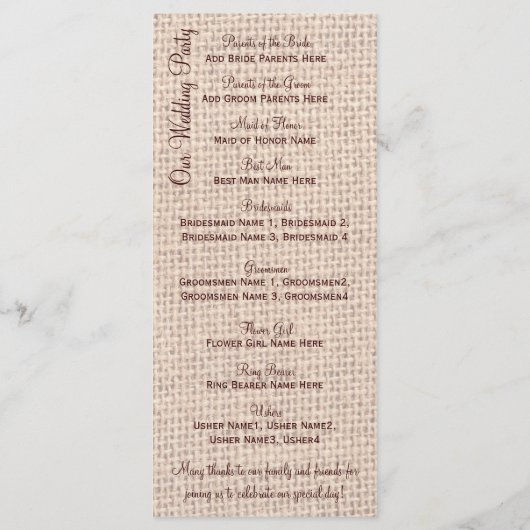 Pays rustique tournesol Programmes de mariage vert (Dos)