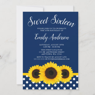 Pays Sunflower Marine Blue Sweet 16 Invitations