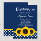 Pays Sunflower Navy Blue Quinceanera Invitation (Devant / Derrière)