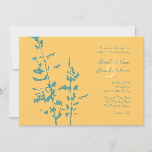 Pays turquoise et Jaune Faire-part de mariage Flor (Devant)